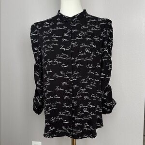 White House Black Market Black Script Blouse